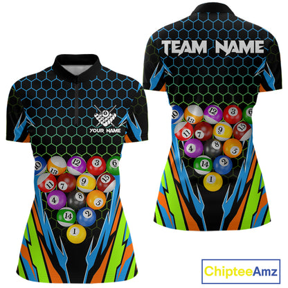 Colorful 3D Billiard Jersey For Women Custom Funny Pool Balls Billiard Team Shirt Polo & 1/4 Zip TDM4933