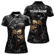 Load image into Gallery viewer, Personalized Skull 8 Ball Smoke Pattern Billiard Shirts For Women, 8 Ball Pool Black Billiard Jerseys TDM3157