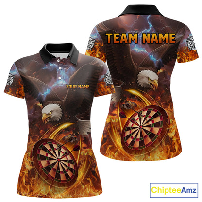 Personalized Fire Flame Eagle Darts Polo & 1/4 Zip Custom Darts Shirt For Women, Darts Team Jersey TDM5377