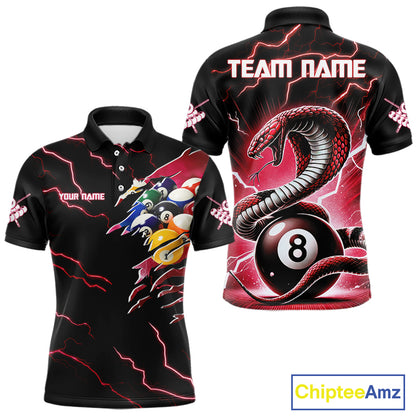 Red 8 Ball Lightning Thunder Cobra Snake Billiard Shirt For Men Custom Pool Team Jersey TDM5874