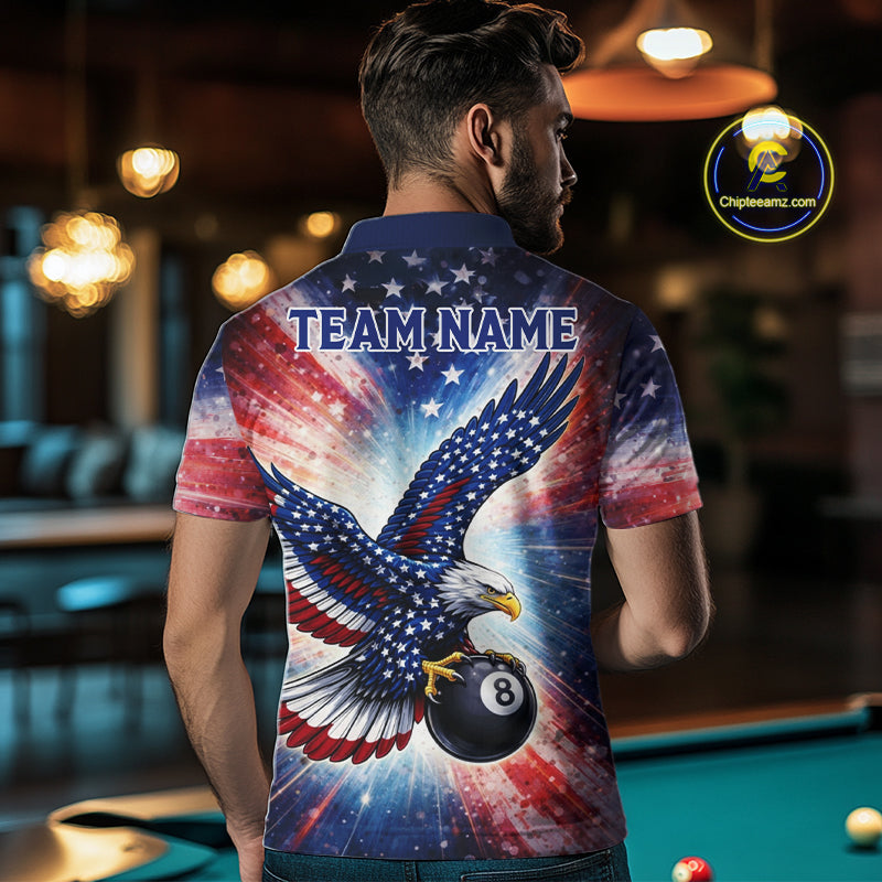 Personalized American Flag Eagle 8 Ball Billiard Shirt For Men, Patriotic Pool Team Jersey TDM5880