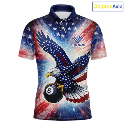 Personalized American Flag Eagle 8 Ball Billiard Shirt For Men, Patriotic Pool Team Jersey TDM5880