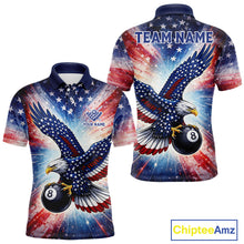 Load image into Gallery viewer, Personalized American Flag Eagle 8 Ball Billiard Shirt For Men, Patriotic Pool Team Jersey TDM5880