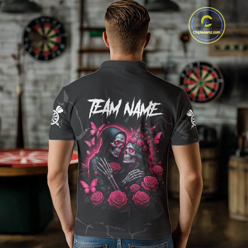Personalized Pink Skull Roses Gothic Romance Darts Shirt For Men, Dart Jersey Outfit, Dart Gifts TDM4145