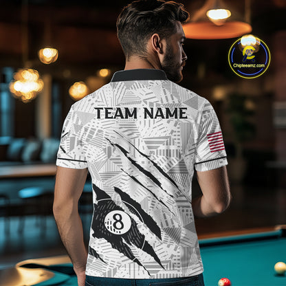 Personalized Funny Scratch 8 Ball Pool Billiard Polo, 1/4 Zip For Men Custom Team Billiard Jersey TDM4147