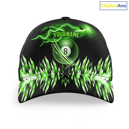 Personalized Green Icy Lightning 8 Ball Pool Top Hat Billiard, 3D Printed Baseball Billiard Caps TDM2670