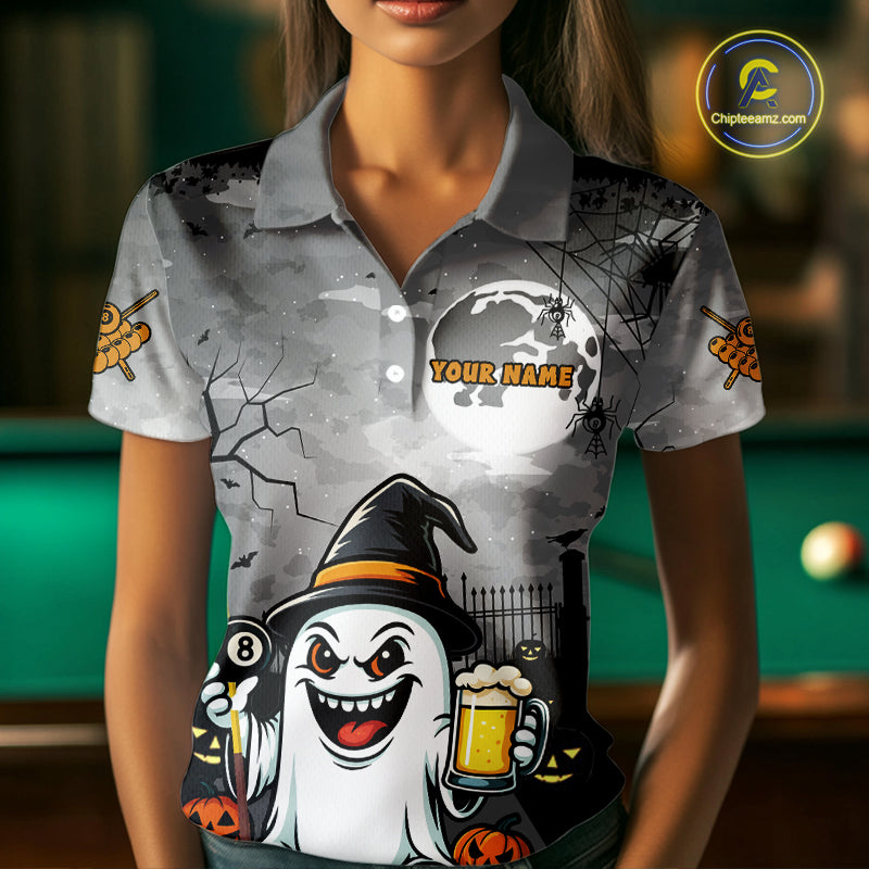 Funny Ghostly Beer Halloween Billiard Shirt For Women Custom Halloween Gifts For Pool Player TDM4947