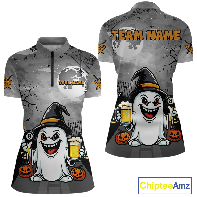 Funny Ghostly Beer Halloween Billiard Shirt For Women Custom Halloween Gifts For Pool Player TDM4947