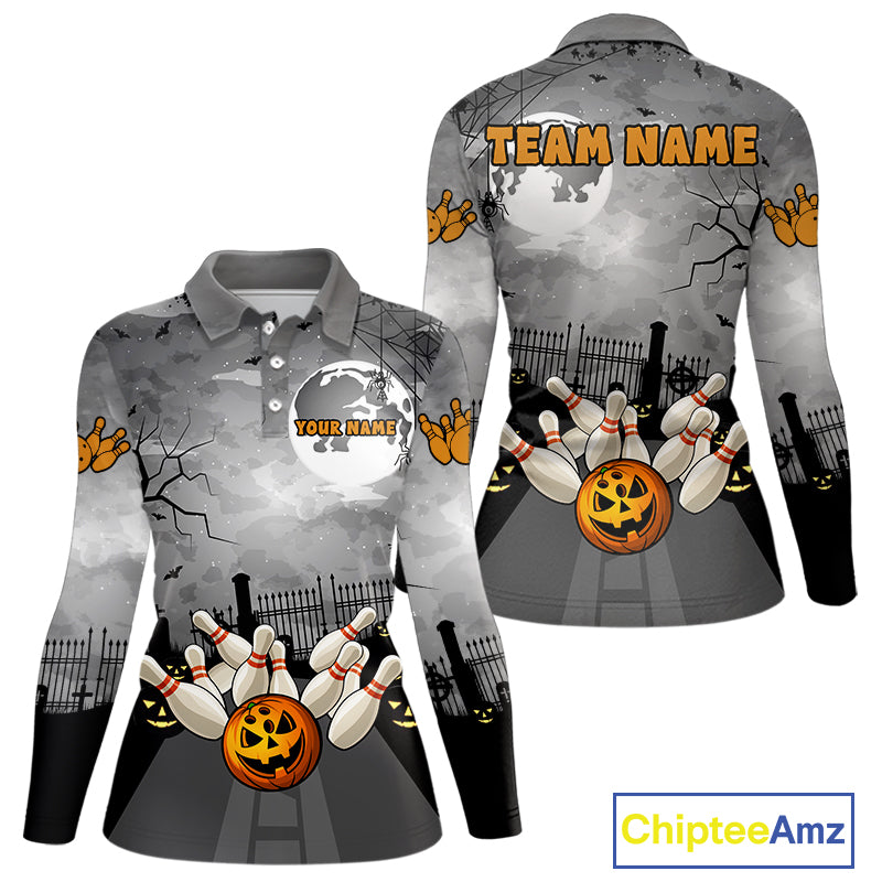 Funny Bowling Halloween Shirt For Women Custom Halloween Bowling Jersey Team Polo & 1/4 Zip TDM4949