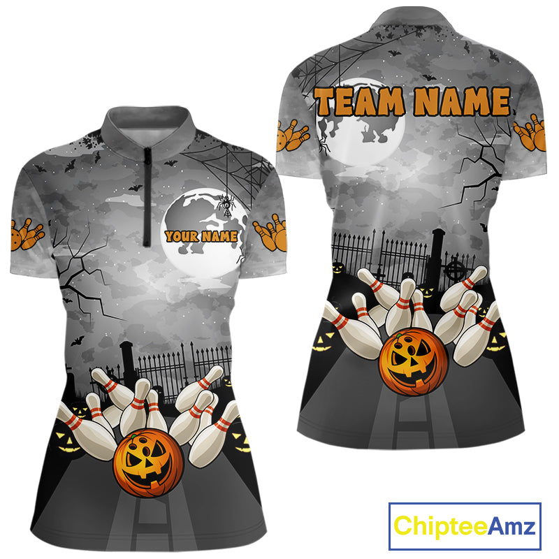 Funny Bowling Halloween Shirt For Women Custom Halloween Bowling Jersey Team Polo & 1/4 Zip TDM4949