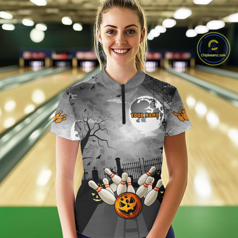 Funny Bowling Halloween Shirt For Women Custom Halloween Bowling Jersey Team Polo & 1/4 Zip TDM4949
