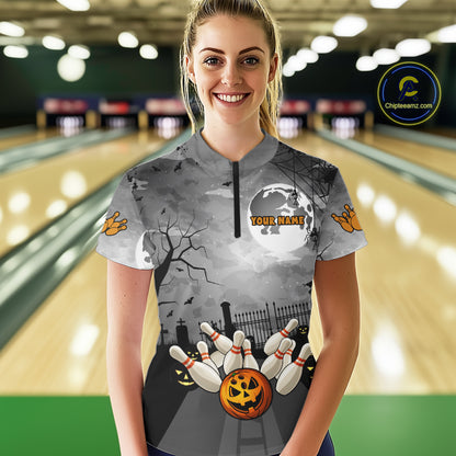 Funny Bowling Halloween Shirt For Women Custom Halloween Bowling Jersey Team Polo & 1/4 Zip TDM4949