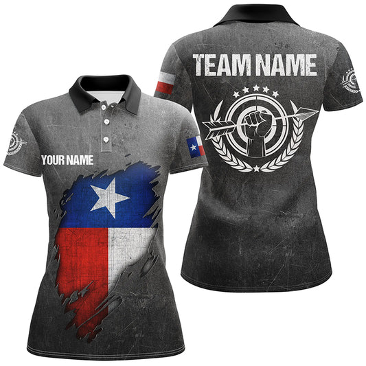 Personalized Grunge Texas Archery Women Polo Shirts, Custom Texas Flag Shirts For Archers TDM0498