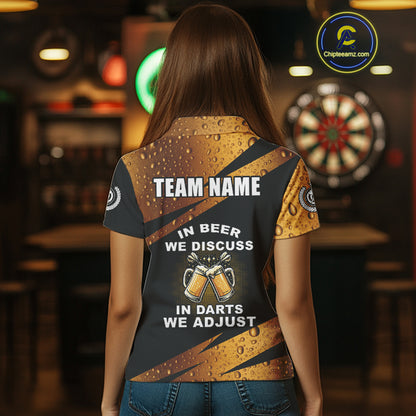 In Beer We Discuss Funny Dart Shirts For Women Custom Beer Dart Jersey Team Polo & Quarter Zip TDM3845