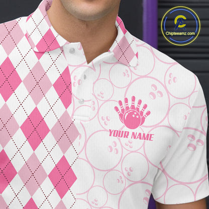 Personalized Pink Argyle Bowling Jersey For Men Custom Bowling Shirt Team Polo & 1/4 Zip TDM6265