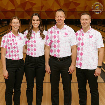 Personalized Pink Argyle Bowling Jersey For Men Custom Bowling Shirt Team Polo & 1/4 Zip TDM6265
