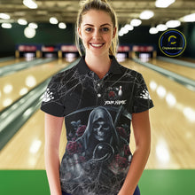 Load image into Gallery viewer, Grim Reaper And Roses Custom Bowling Shirt For Women, Bowling Team Jersey Polo &amp; Quarter Zip TDM6272