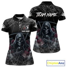 Load image into Gallery viewer, Grim Reaper And Roses Custom Bowling Shirt For Women, Bowling Team Jersey Polo &amp; Quarter Zip TDM6272