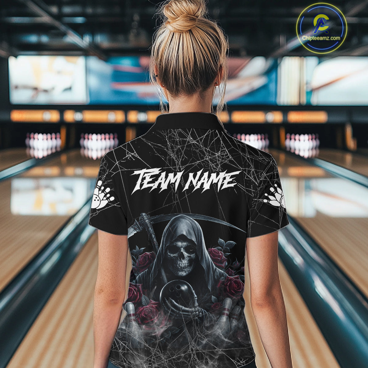 Grim Reaper And Roses Custom Bowling Shirt For Women, Bowling Team Jersey Polo & Quarter Zip TDM6272