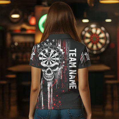 Retro American Flag Grunge Skull Darts Polo & Quarter Zip Custom Dart Shirts For Women Darts Jerseys TDM3383