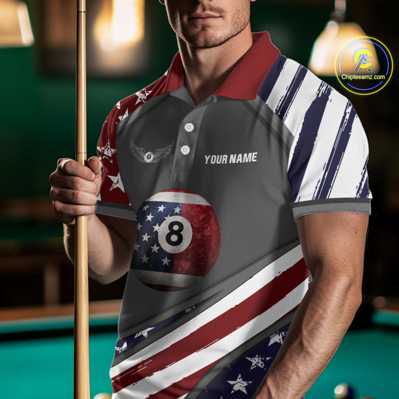 Patrioitc 8 Ball Pool Men Billiard Polo & 1/4-Zip Shirt Personalized Billiard Team Jersey NYN2376