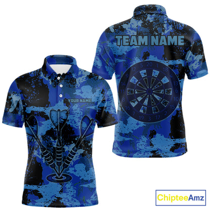 Custom Grunge Blue Camo Arrow Darts Shirts For Men, Retro Darts Jersey Team Polo & 1/4 Zip TDM5664
