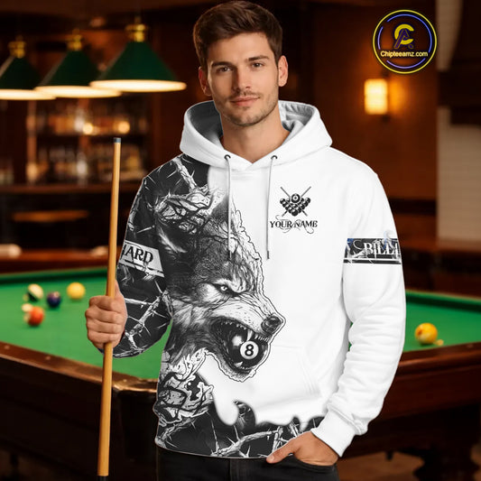 White Black Thorny Camo Wolf Billiard Hoodie Custom 8 Ball Pool Hoodie Team Jersey TDM5668