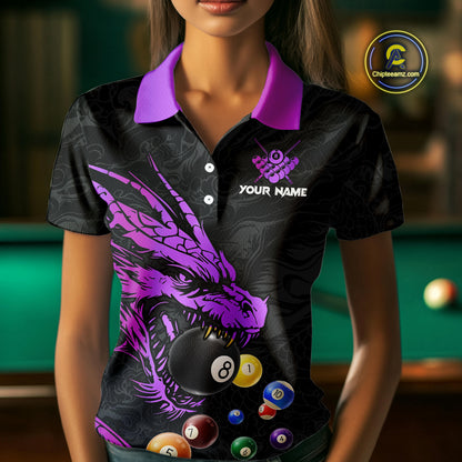 Personalized Purple Black Dragon Billiard Balls Pool Shirts For Women, Billiard League Team Jerseys TDM3851