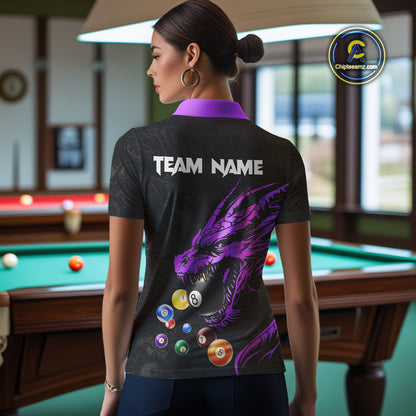 Personalized Purple Black Dragon Billiard Balls Pool Shirts For Women, Billiard League Team Jerseys TDM3851