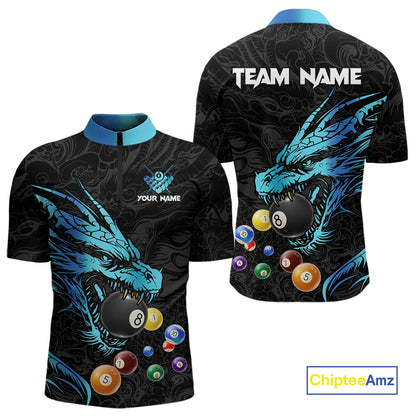 Personalized Black And Blue Dragon Billiard Balls Pool Shirts For Men, Billiard League Team Jersey TDM3852