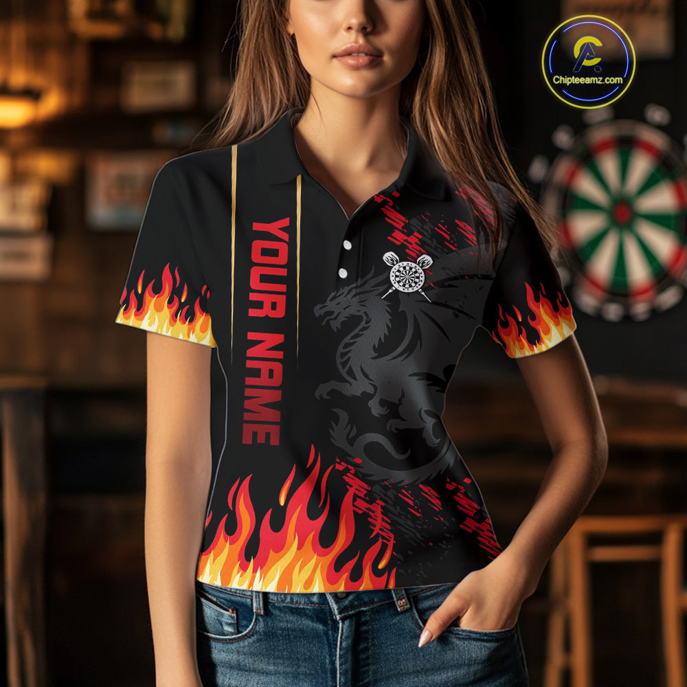 Red Black Dragon Dartboards Custom Flame Dart Shirts For Women, Dart Team Jerseys NYN0081