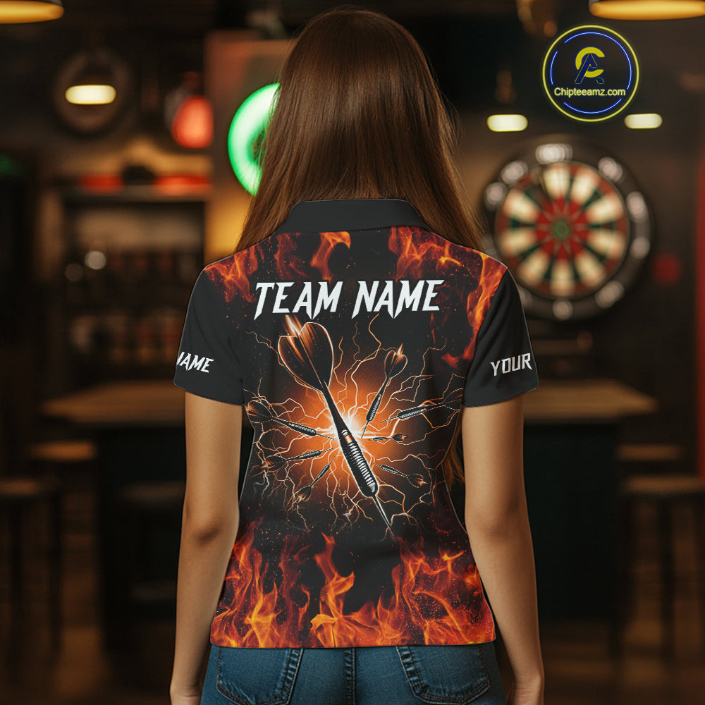 Orange Flaming Skull Women's Dart Jerseys Custom Dart Fire Lightning Darts Team Shirt Polo & 1/4 Zip TDM3856