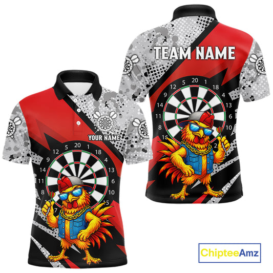 Personalized Rooster Funny Darts Shirt For Men Custom Darts Team Jersey Polo & 1/4 Zip |Red TDM6280