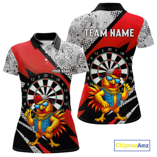 Personalized Rooster Funny Darts Shirt For Women Custom Darts Team Jersey Polo & 1/4 Zip |Red TDM6280