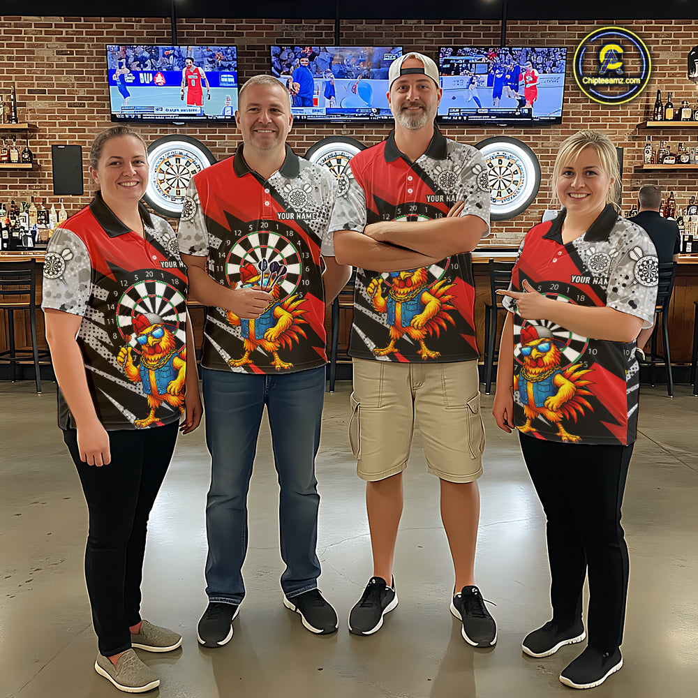 Personalized Rooster Funny Darts Shirt For Men Custom Darts Team Jersey Polo & 1/4 Zip |Red TDM6280