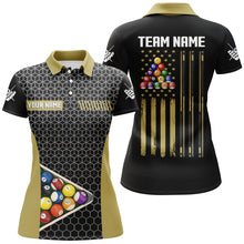 Load image into Gallery viewer, Personalized Retro American Flag Billiard Pool Shirts For Women Custom Yellow Black Billiard Jerseys TDM2172