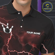 Load image into Gallery viewer, Personalized Thunder Lightning Tornado Funny Bowling Shirt For Men Custom Bowling Team Jersey |Red TDM5393