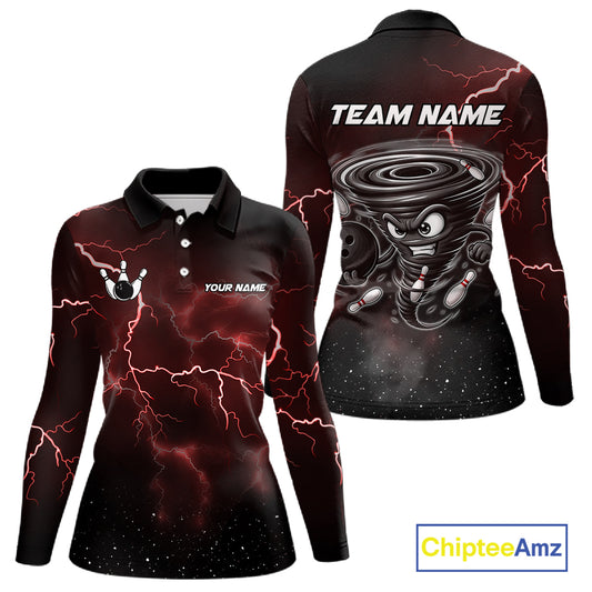 Personalized Thunder Lightning Tornado Funny Bowling Shirt For Women Custom Bowling Team Jersey |Red TDM5393