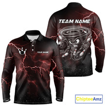 Load image into Gallery viewer, Personalized Thunder Lightning Tornado Funny Bowling Shirt For Men Custom Bowling Team Jersey |Red TDM5393