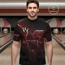 Load image into Gallery viewer, Personalized Thunder Lightning Tornado Funny Bowling Shirt For Men Custom Bowling Team Jersey |Red TDM5393