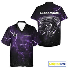 Load image into Gallery viewer, Purple Funny Thunder Lightning Tornado Bowling Hawaiian Shirt Custom Bowling Jersey Team Men &amp; Women TDM5394