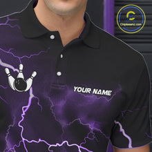Load image into Gallery viewer, Personalized Thunder Lightning Tornado Funny Bowling Shirt For Men, Bowling Team Jersey |Purple TDM5394