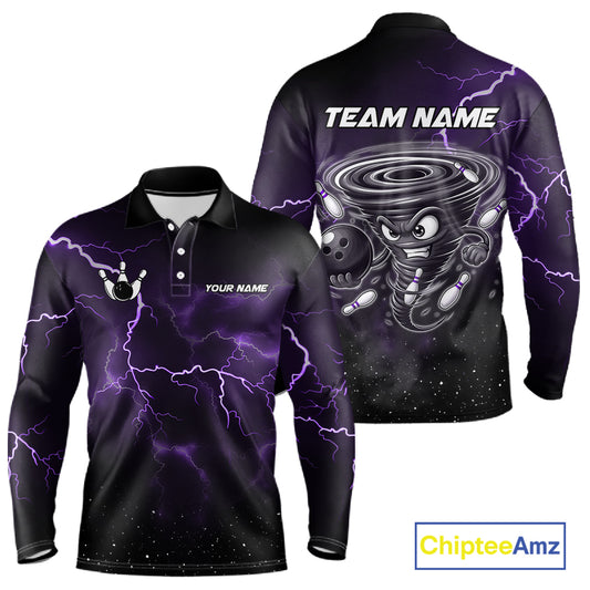 Personalized Thunder Lightning Tornado Funny Bowling Shirt For Men, Bowling Team Jersey |Purple TDM5394