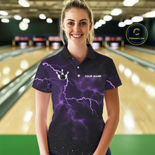 Load image into Gallery viewer, Personalized Thunder Lightning Tornado Funny Bowling Shirt For Women, Bowling Team Jersey |Purple TDM5394