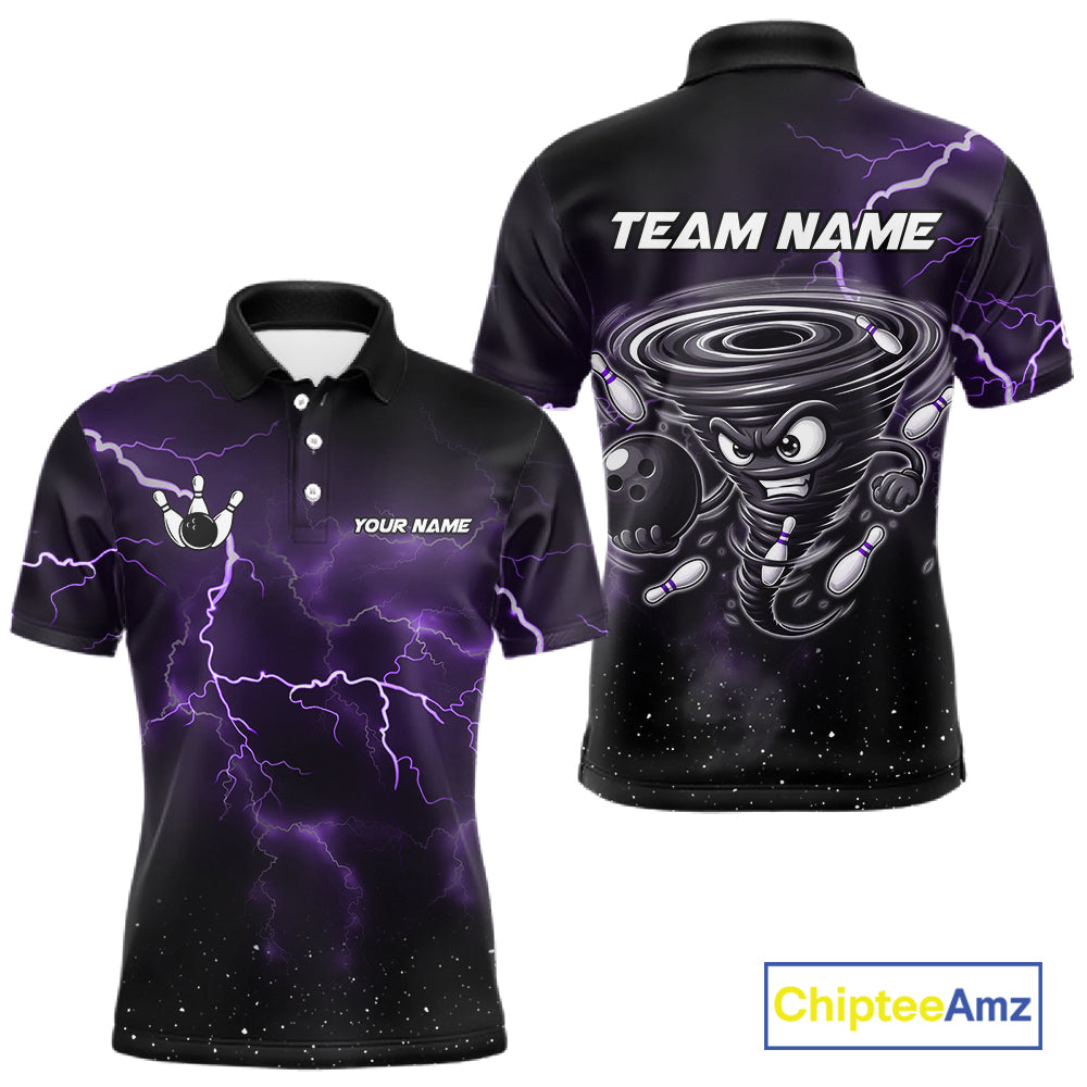 Personalized Thunder Lightning Tornado Funny Bowling Shirt For Men, Bowling Team Jersey |Purple TDM5394