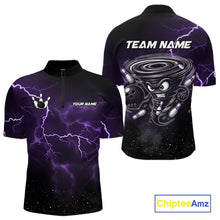 Load image into Gallery viewer, Personalized Thunder Lightning Tornado Funny Bowling Shirt For Men, Bowling Team Jersey |Purple TDM5394