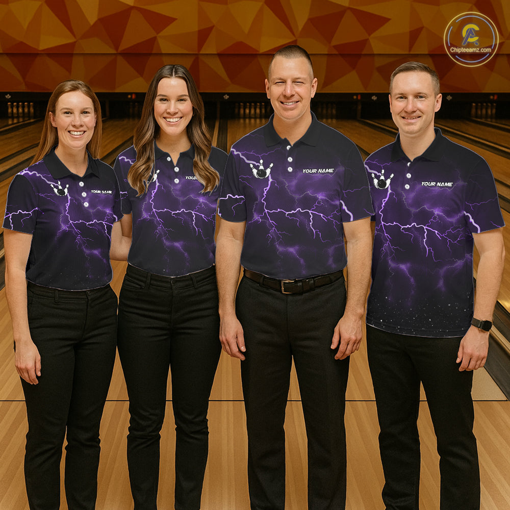 Personalized Thunder Lightning Tornado Funny Bowling Shirt For Women, Bowling Team Jersey |Purple TDM5394