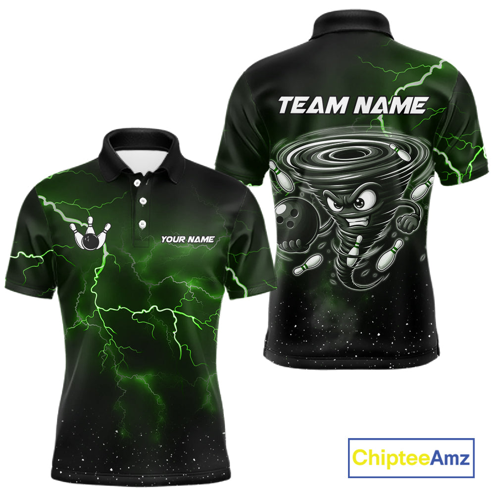 Personalized Thunder Lightning Tornado Funny Bowling Shirt For Men, Bowling Team Jersey |Green TDM5395