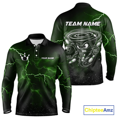 Personalized Thunder Lightning Tornado Funny Bowling Shirt For Men, Bowling Team Jersey |Green TDM5395