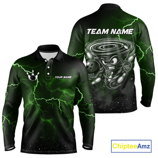 Personalized Thunder Lightning Tornado Funny Bowling Shirt For Men, Bowling Team Jersey |Green TDM5395